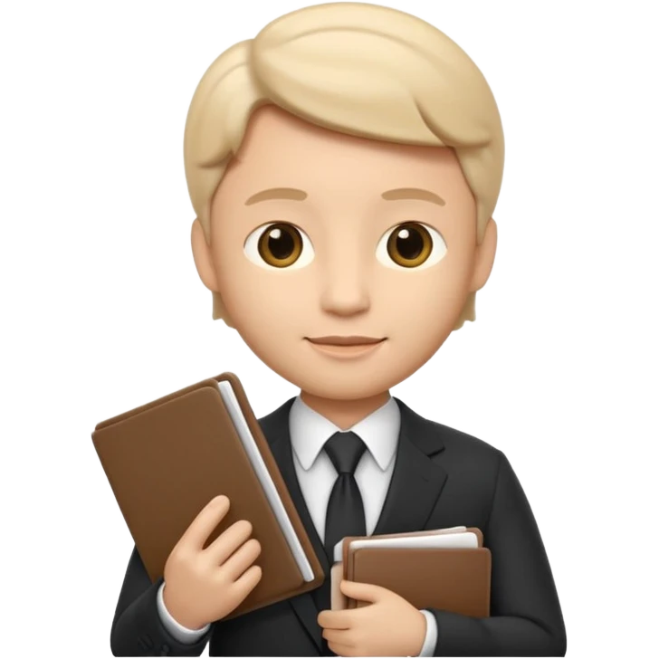 Apple Memoji-style 3D emoji of a diplomat wearing a formal suit holding a document or folder, soft shading, rounded shapes, no background. emoji
