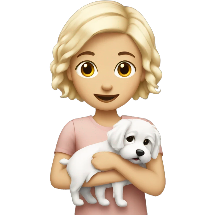 short haired blonde girl holding coton dog emoji