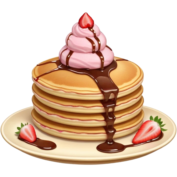 a stack of pancakes with strawberry ice cream emoji