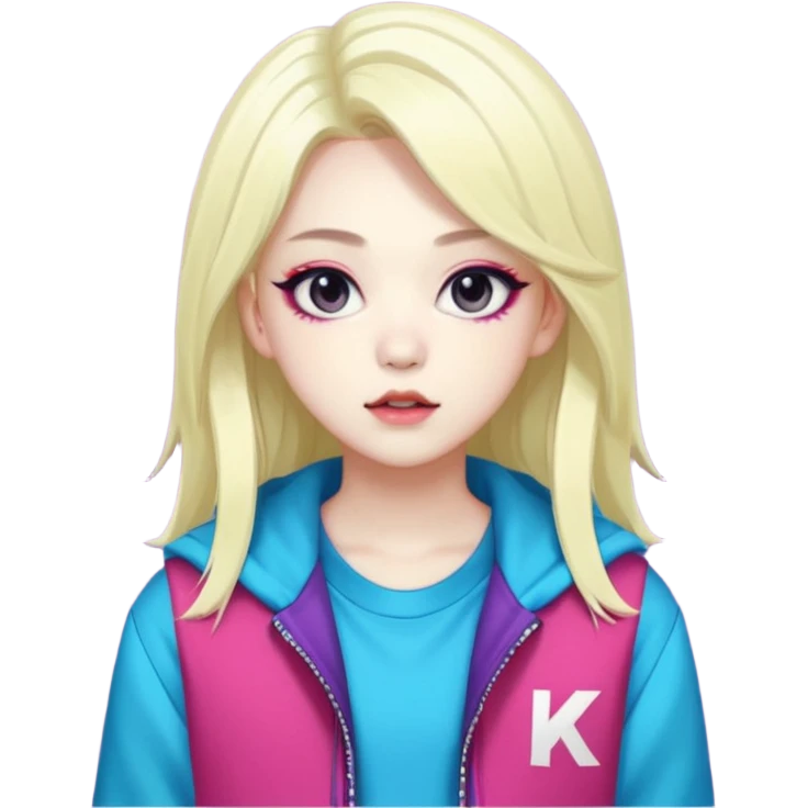  portrait-of-a-monster-k-pop-idol,-wearing-a-stylish-streetwear-outfit-with-layered-colorful-clothing-makeup,- emoji