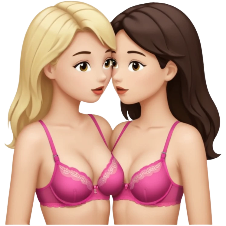 a blonde girl in her bra and a brunette in her underwear and they're both kissing emoji