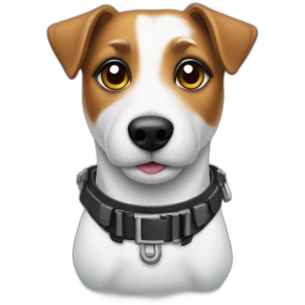 a jack russell terrier dog who works as a switchman and wears a bulletproof vest emoji