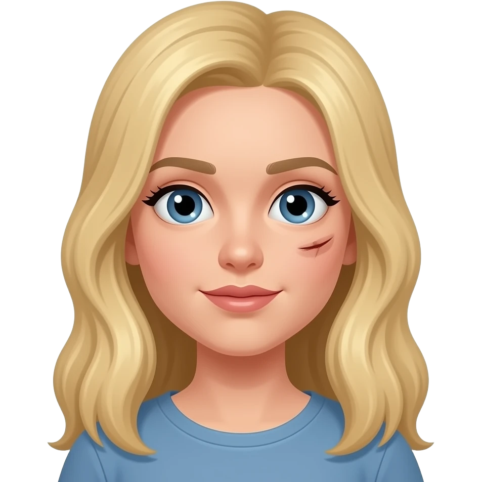 Blonde girl long hair dark bruise on face emoji