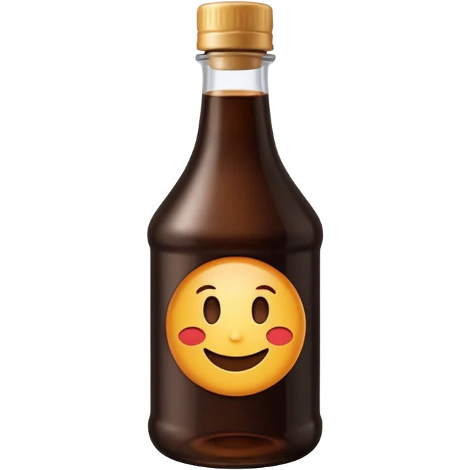 medium sized dark bottle with curved silhouette and closed cap, filled with rich glossy deep brown syrup slightly translucent, no label or extras, soft lighting, emoji scale emoji