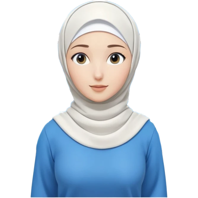 girl with white hijab wearing blue clothes, surrounded by multiple digital screens showing virtual world, metaverse elements, augmented reality displays emoji