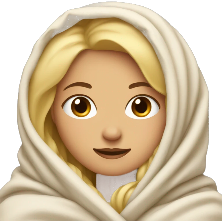 blonde girl relaxed wrapped in blankets emoji