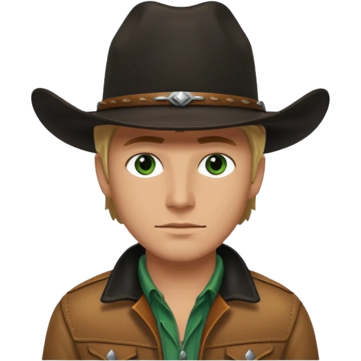 yellowstone ranch cowboy with black cowboy hat, black t-shirt, leather tan jacket, and green eyes emoji