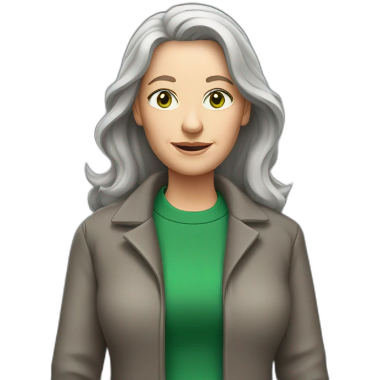 28 old women, white skin, long brown-blond hair, green eyes, red shirt in a gray jacket emoji