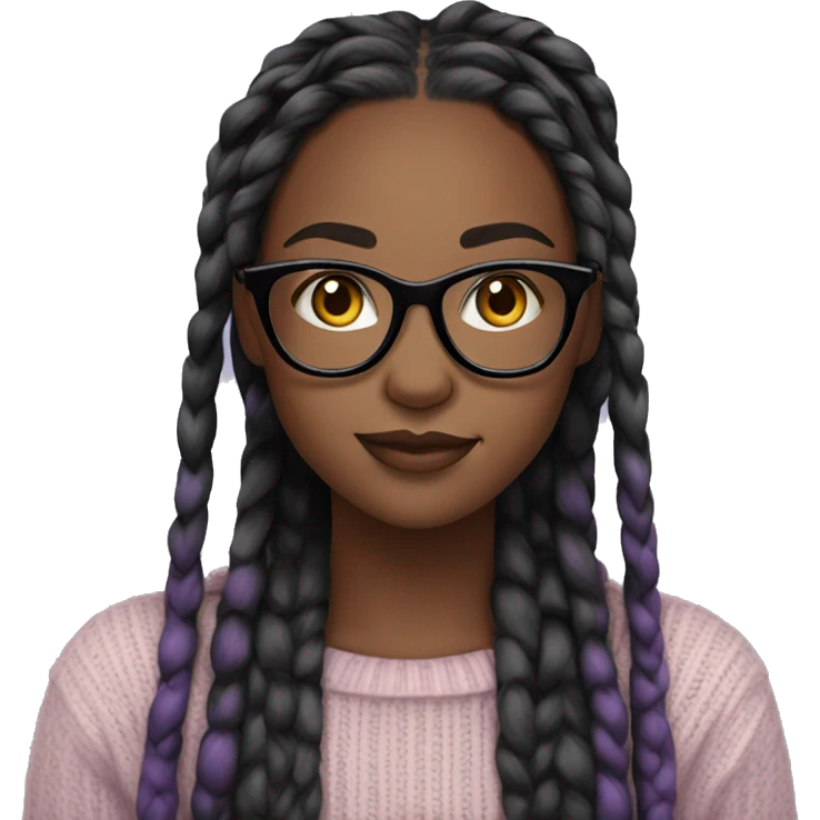  black girl with glasses long black box braids with a light purple sweater emoji