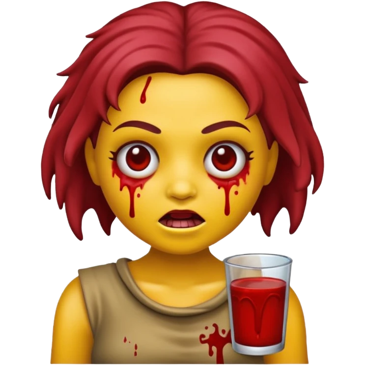 faça uma boneca zumbi estilo emoji do iphone com cabelo cacheado castanho e olhos castanhos emoji