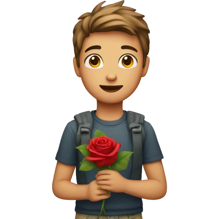 A boy holding a rose emoji