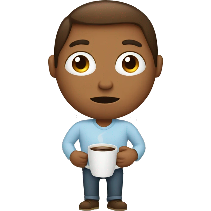 A tired male holding coffee cup emoji
