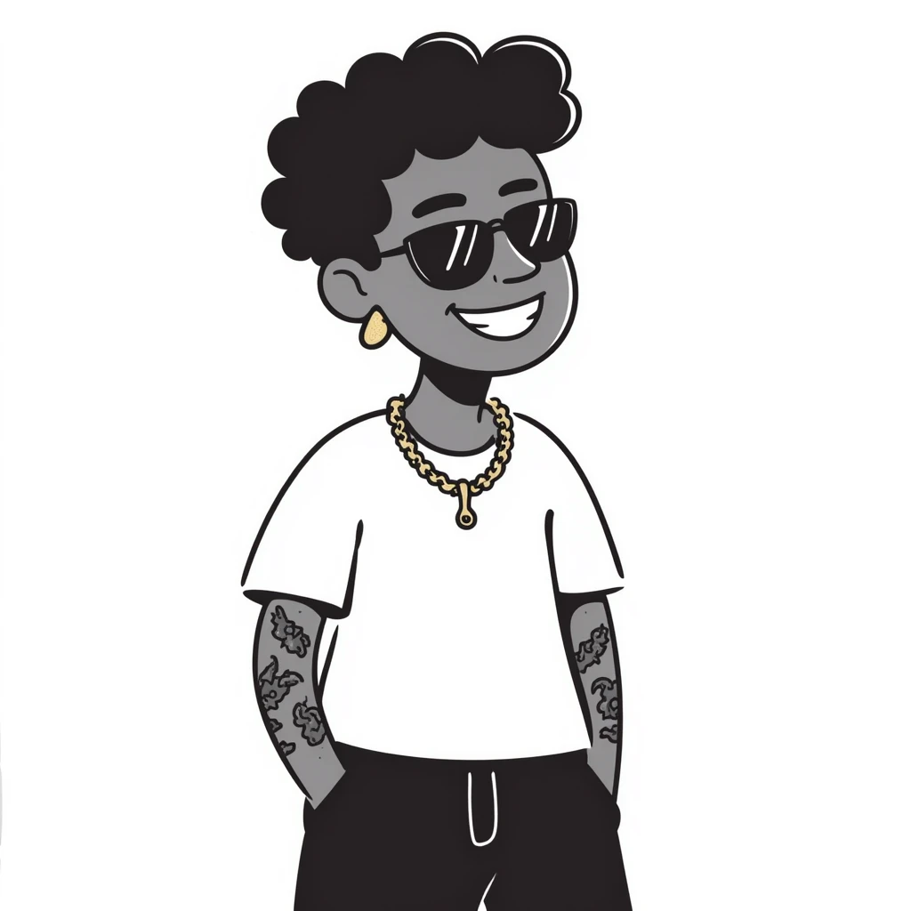black man with tattoos, chain, grills, gang member style emoji