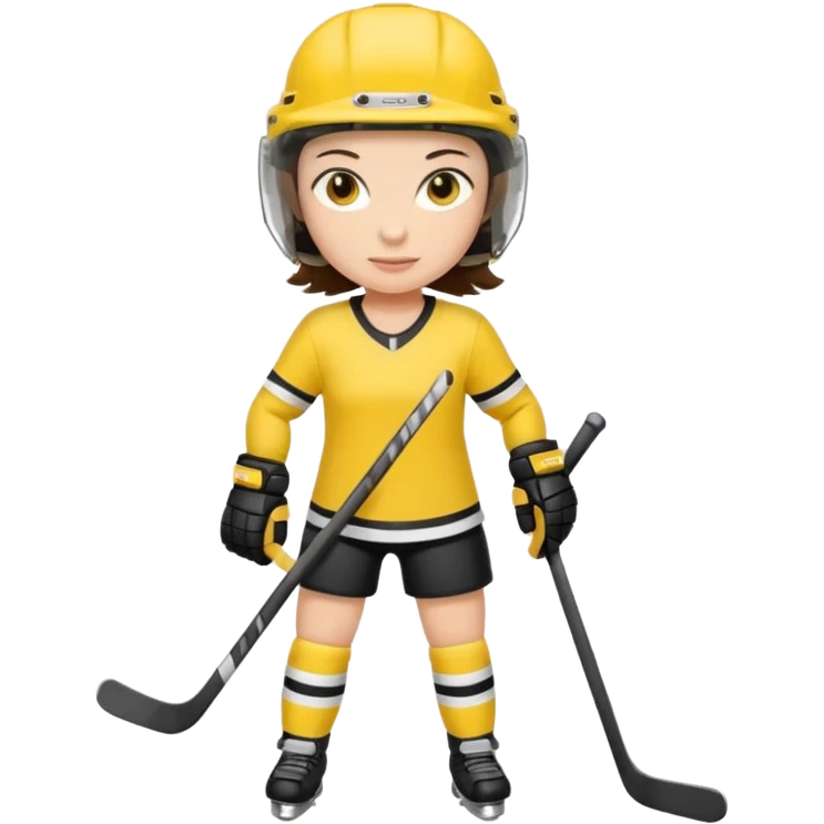Girl hockey player with yellow jersey full body brunette with helmet emoji
