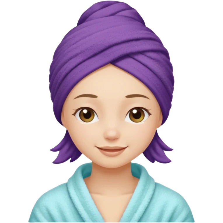 cute girl with her eyes closed and smiling, wearing a spa towel as her clothes in she has a spa towel on her head with no visible hair emoji