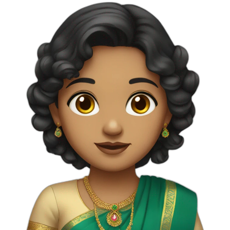 Indian girl, fair, hazel green eyes, wavy black hair, in saree emoji