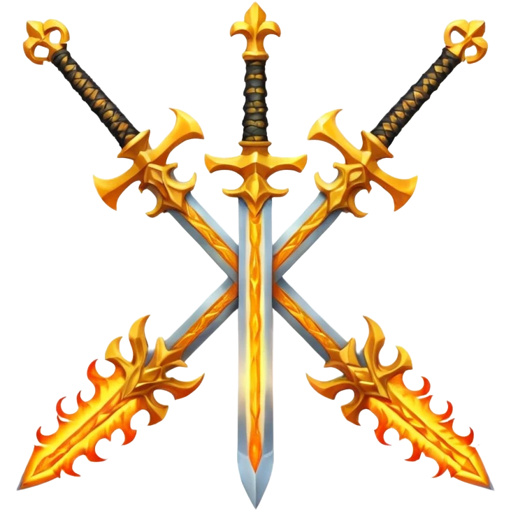 Two fiery royal golden swords in a cross emoji