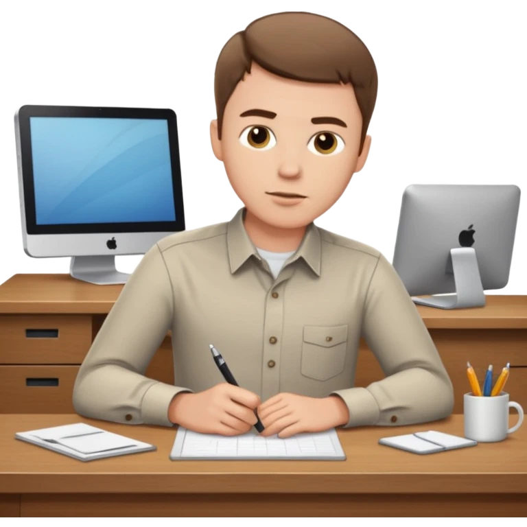 a white man, works in an office at the table emoji