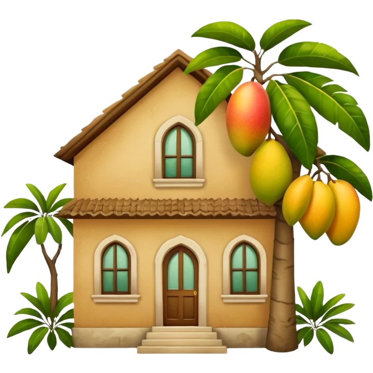 A light brown house from a barrio with a mango tree emoji