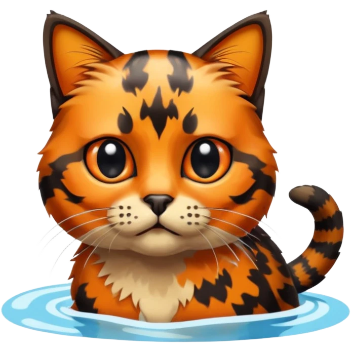Tortoiseshell cat going to the pool emoji