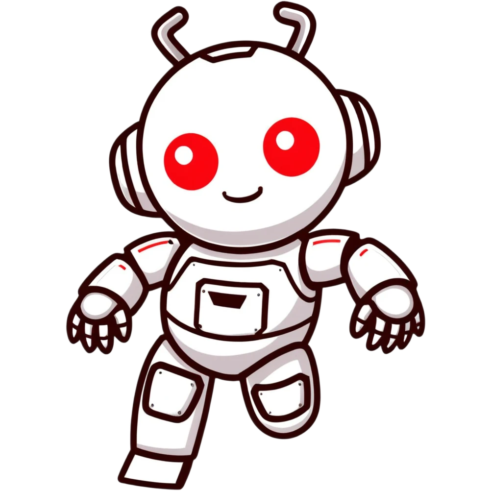 modern face of a black robot with white led eyes, red leds on robot, brave pose, smiling emoji