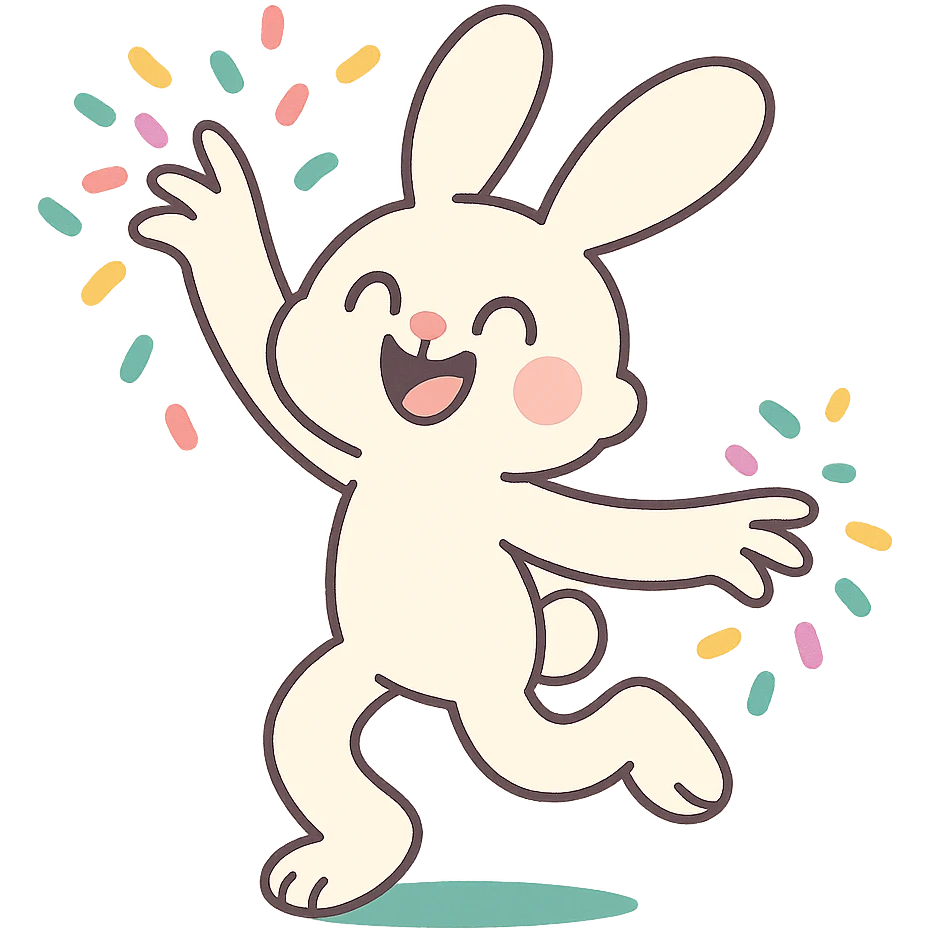 cotton bunny throwing confetti and spinning in pastel-toon style emoji