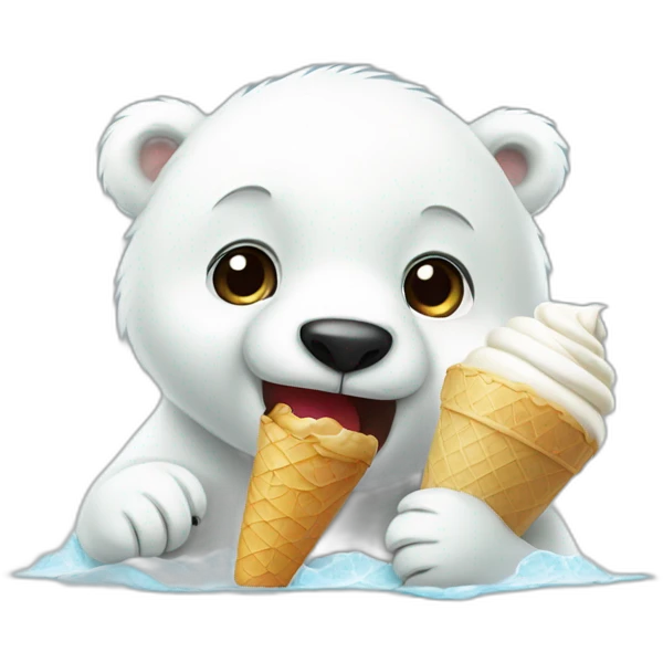 Baby polar bear eating ice cream white background emoji