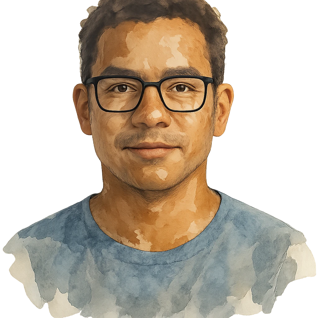 watercolor style tan skin man with square glasses emoji