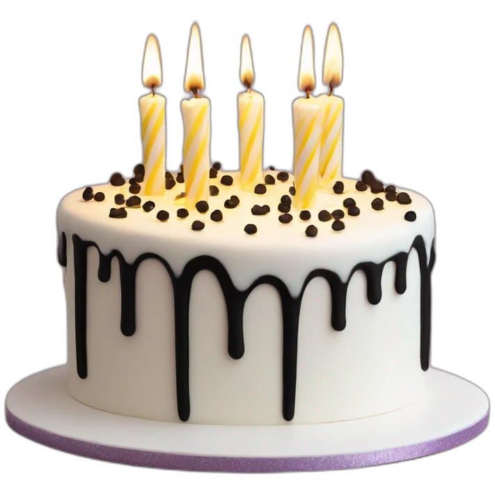 Black Birthday candles on top of white coquette cake emoji