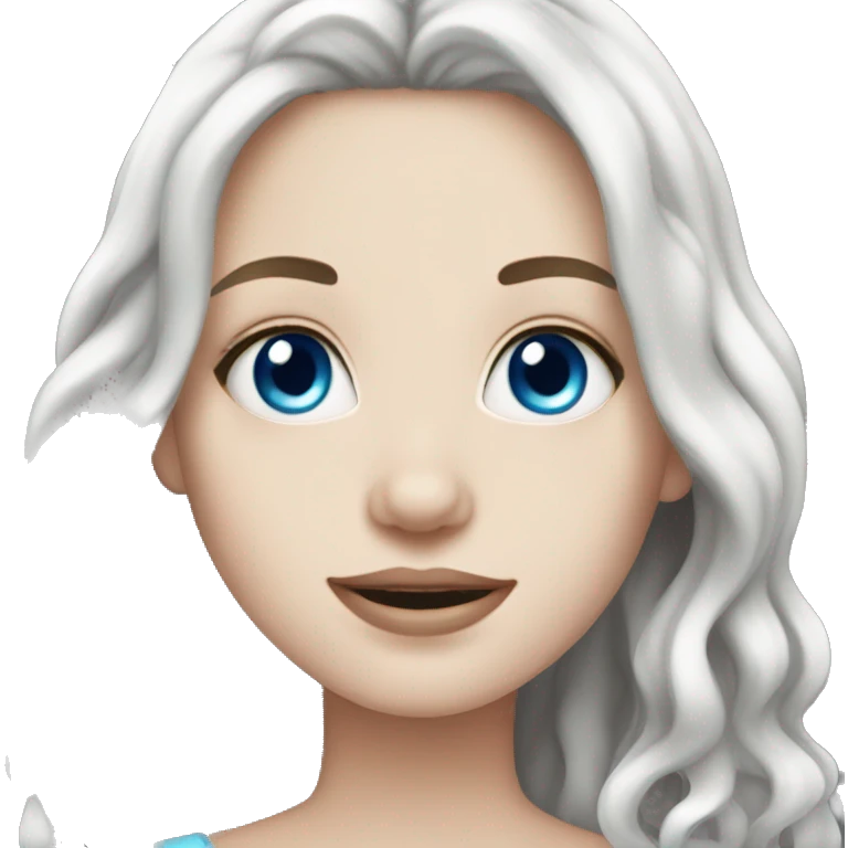 White Pale girl bright blue eyes black wavy hair  emoji