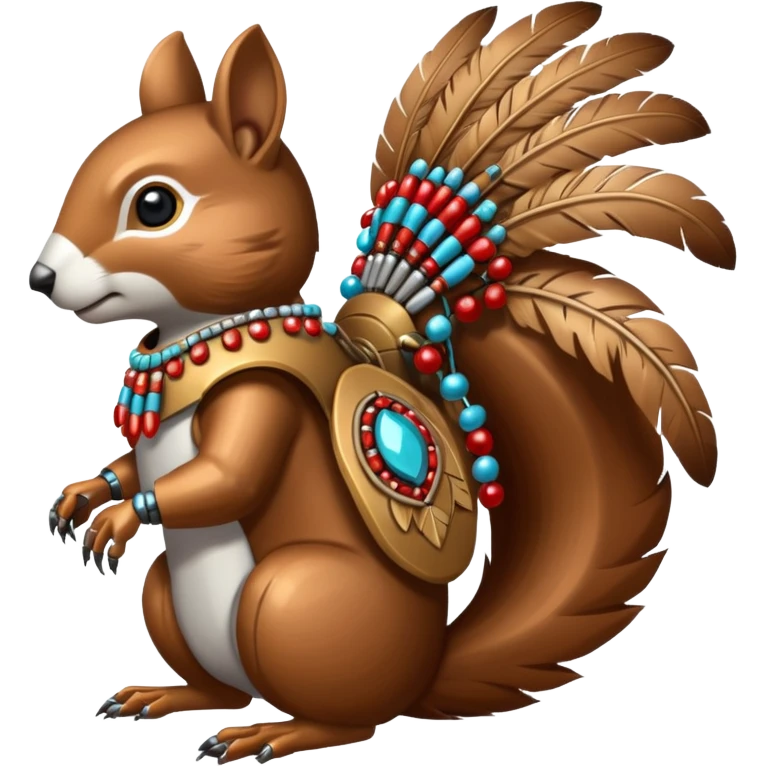 Full Robotic squirrel wearing native American regalia with feathers and beads emoji