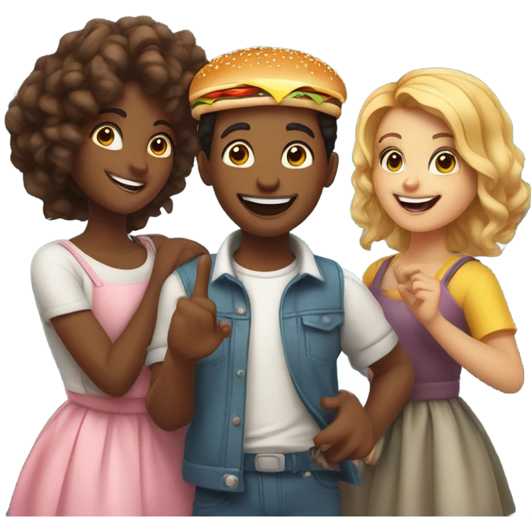 Burger with 3 girls and 1 boy  emoji