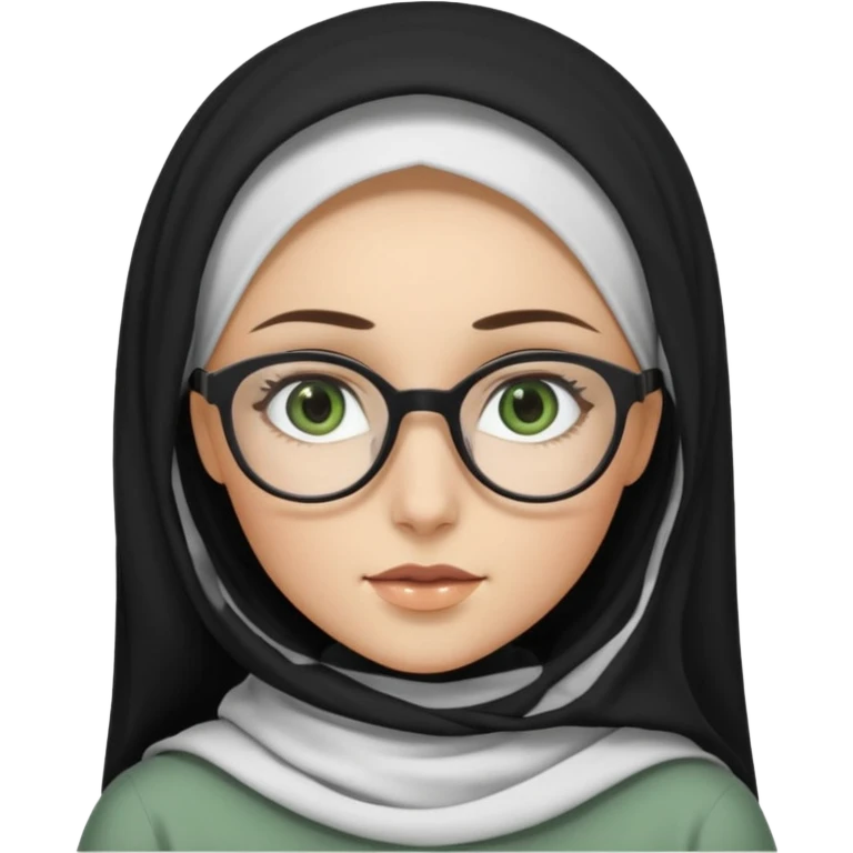 White hijabi girl with black eyes and black long hair white girl and black eyes wearing glasses and a white skin girl with curly honey hair and green eyes emoji