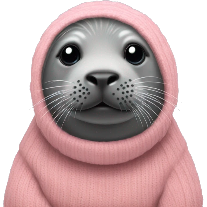 grey seal wearing a peachy pink turtle neck jumper emoji