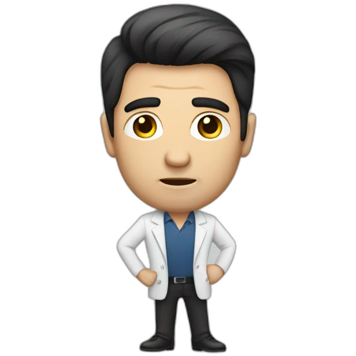 Hypnotherapist man with dark hair pointing serious face emoji
