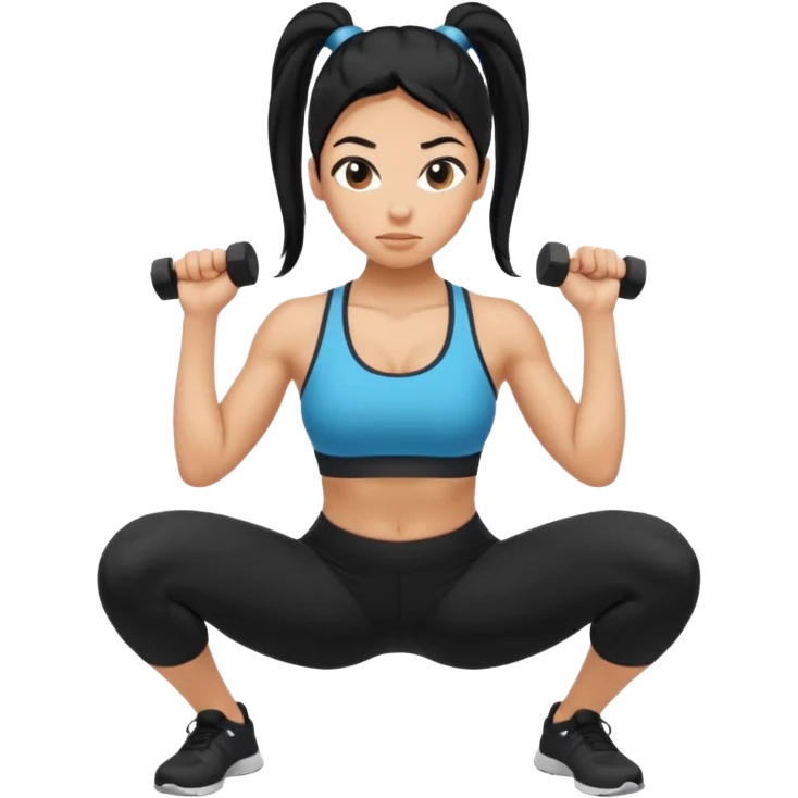 Women with long black ponytail doing a squat with no weights emoji