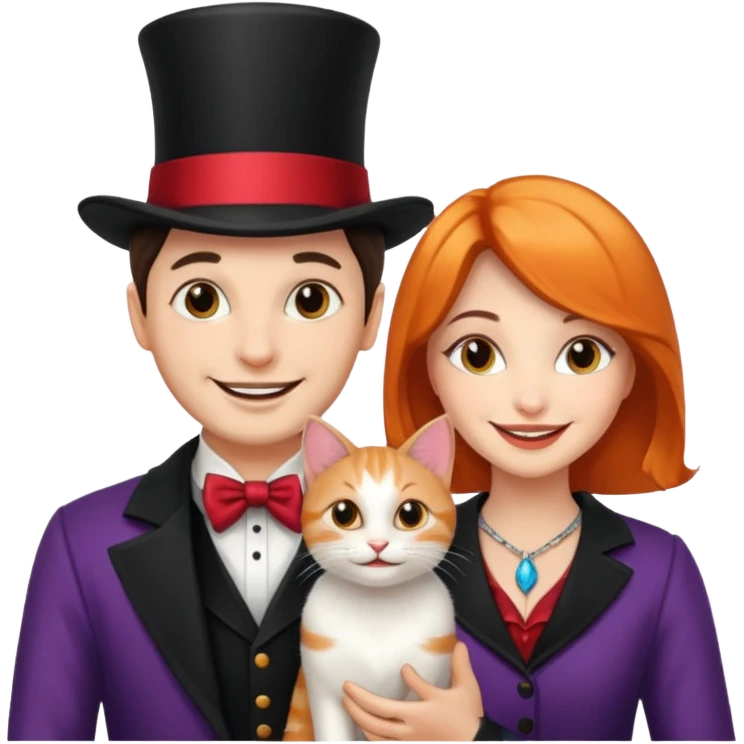magician couple and their pet cat emoji