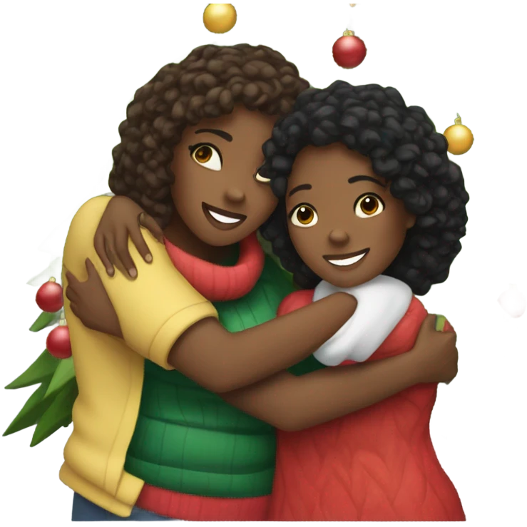 Christmas tree hug with black women emoji