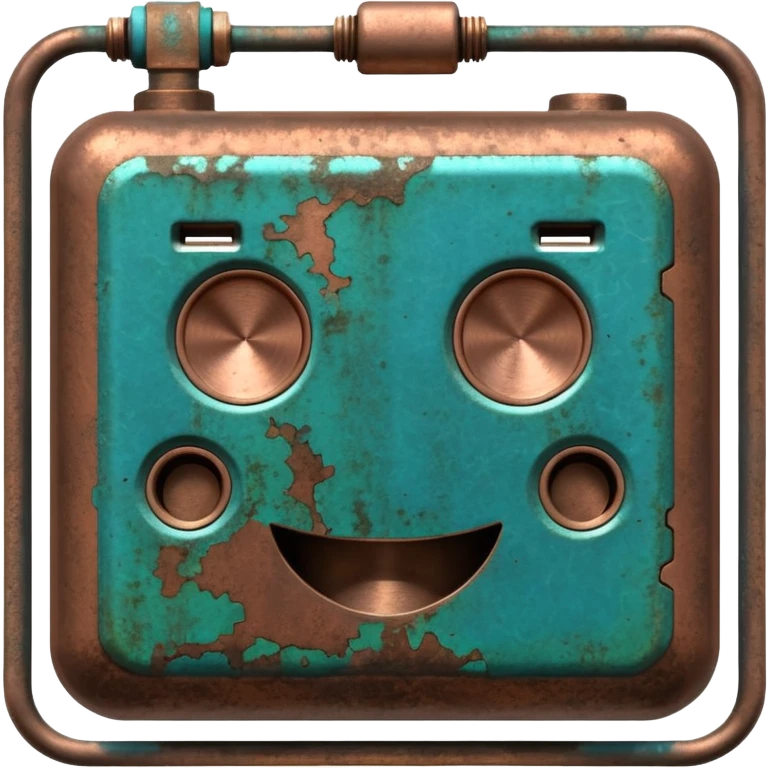 3D render of Battery Terminal, heavily oxidized copper texture, verdigris patina, Metal contact with blue/green powder corrosion, weathered bronze aesthetic, ancient decay, emoji style, isolated on white background --v 6.0. emoji