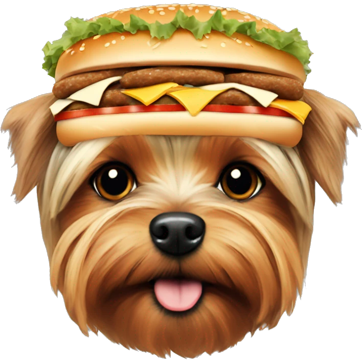 Yorkie's head in a wreath of cheeseburgers  emoji