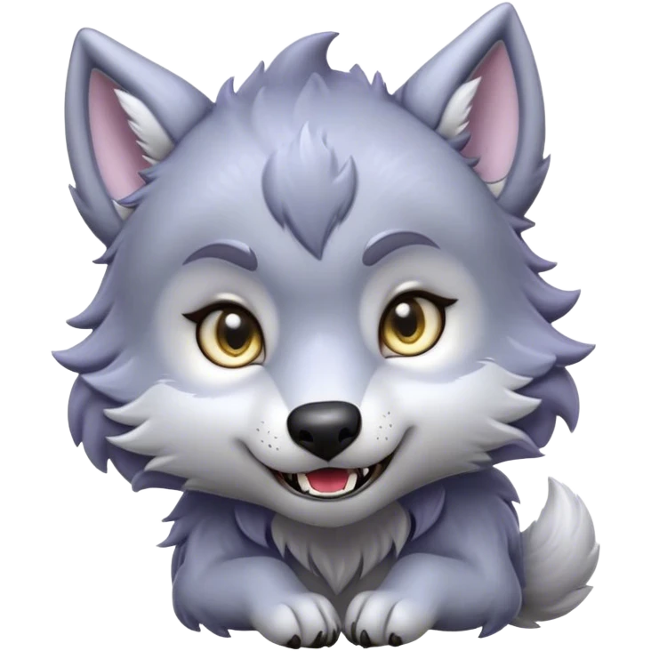 Cinematic Cute Werewolf Portrait Emoji, with a cuddly, miniature lupine form in soft moonlit grays and silvers, featuring oversized sparkling eyes and a sweet, endearing snarl, simplified yet irresistibly adorable, highly detailed with a gentle glowing outline that captures the playful, heartwarming essence of a little werewolf! emoji