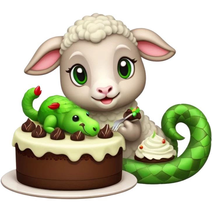Lamb eating dessert with a cute green snake emoji