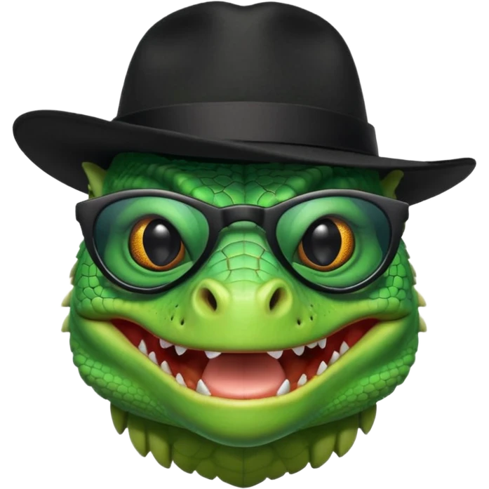 capitalist iguana head with black sunglasses and hat smiling sarcastically emoji