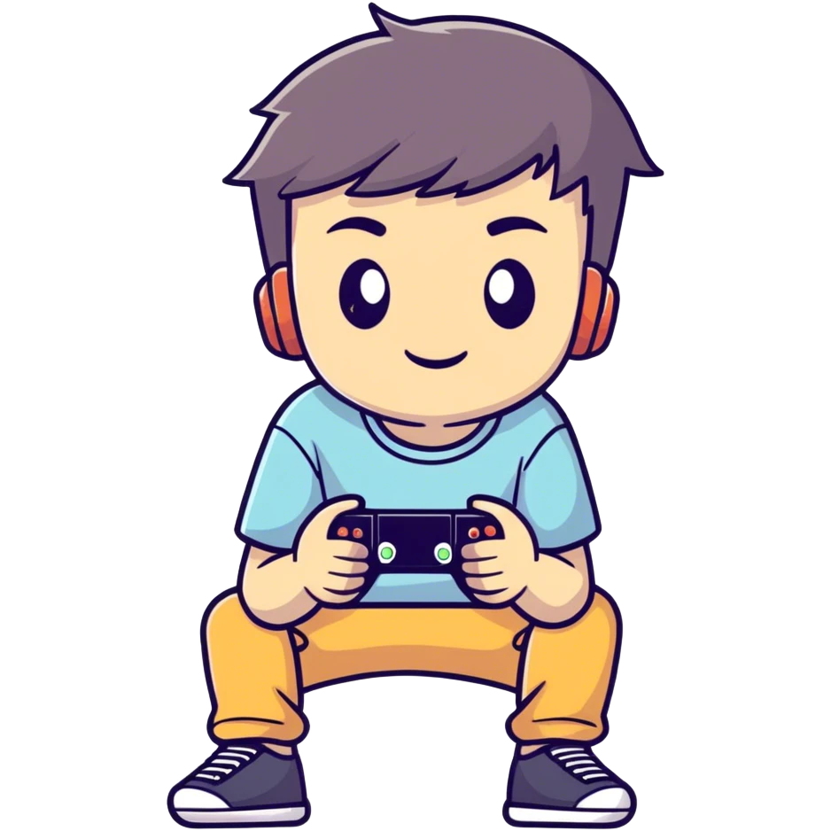 Cool guy kid playing video games and wearing a trendy tee shirt on dark colors  emoji