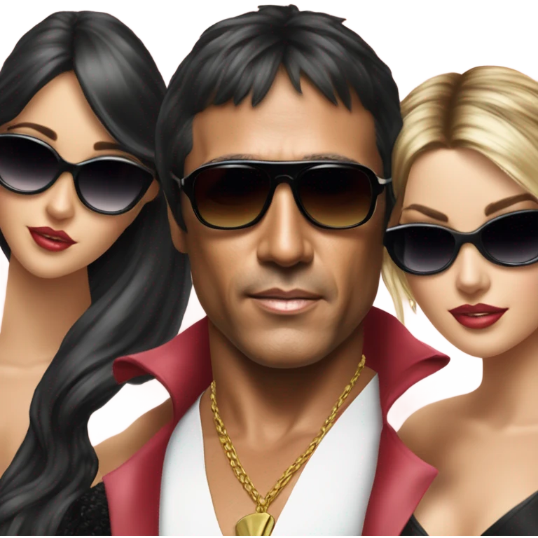 Tony Montana sunglasses with 3 model chicks emoji