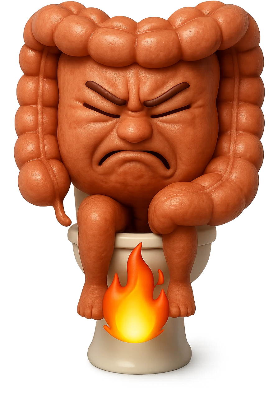SU QUESTO STILE FAI UN EMOJI STILE IPHONE 3D DI UN INTESTINO CHE sta seduto sul wc e dal wc in mezzo alle sue gambe esce una fiamma stile emoji iphone, FAGLI UN ESPRESSIONE di dolore mentre si sforza E FALLO MOLTO REALISTICO IN 3D emoji