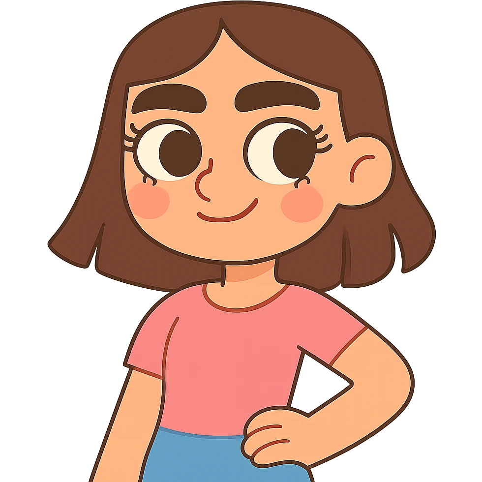 pastel toon style pretty girl with thick eyebrows, straight brown hair and brown eyes, curled eyelashes emoji