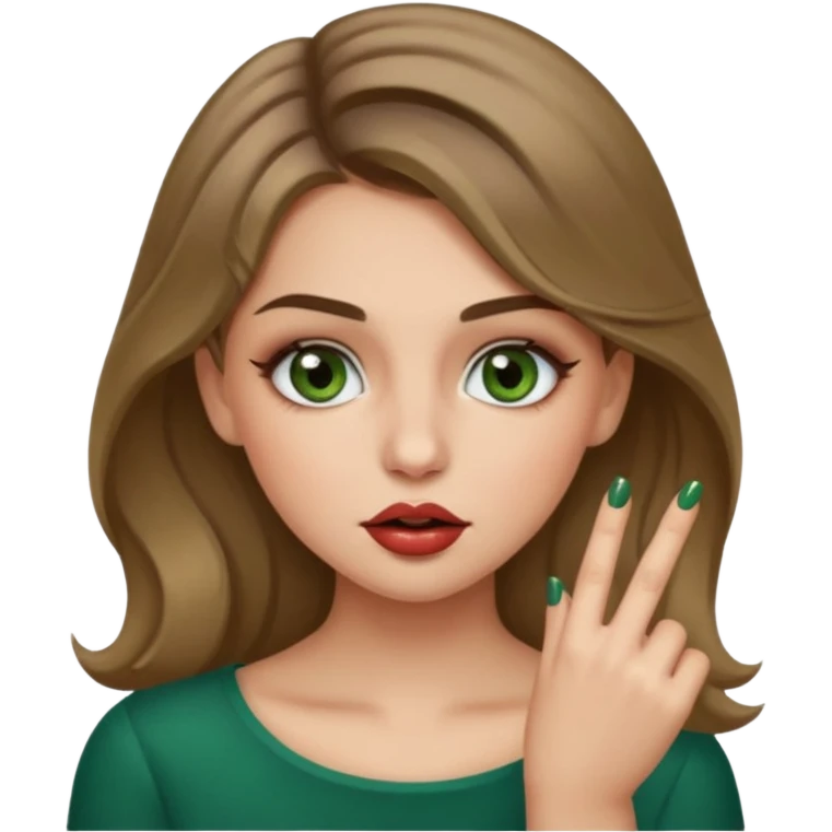 Ragazza bionda scuro con gli occhi marroni/verdi,truccata con un unghia fra i denti emoji