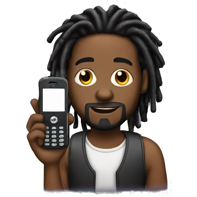 A black guy with dreads, a little goatee, holding a phone emoji