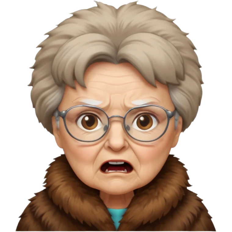 old woman with glasses angry wearing big fur coat emoji